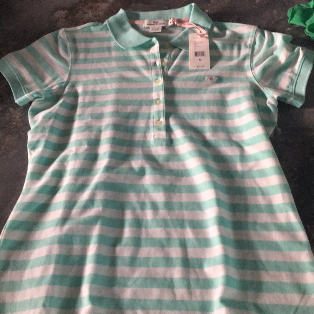 VINEYARD VINES TEAL AND WHITE STRIPED POLO